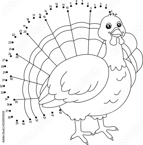 Dot to Dot Turkey Farm Animal Isolated Coloring 