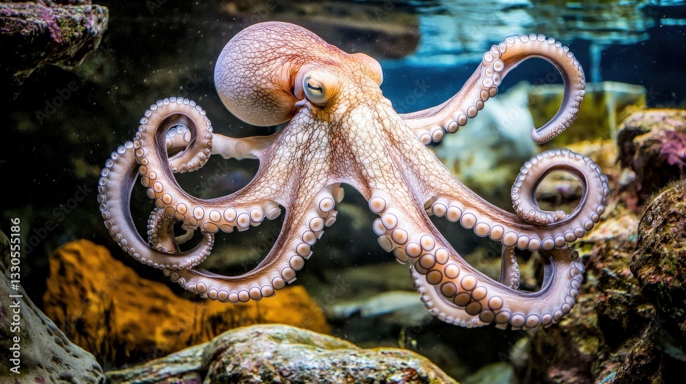 Fototapeta premium Delicate Octopus Camouflaged on Rocky Reef