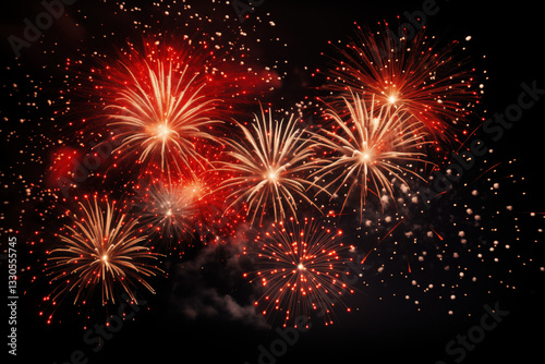 Red fireworks in night sky