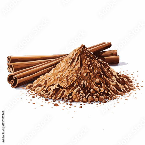 Watercolor Illustration of Cinnamon Sticks and Ground Cinnamon