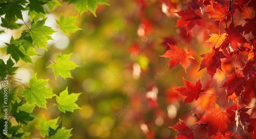 Maple Leaves Changing Color Transitioning From Green to Red in Autumn Maple Leaves Changing Color Transitioning From Green to Red in Autumn