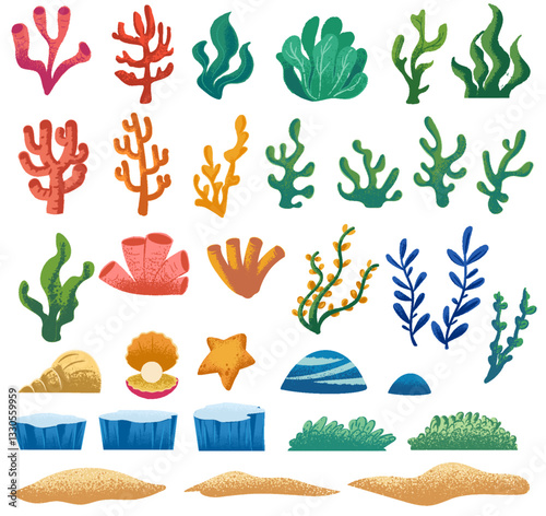 set of sea plants cartoon illustration
