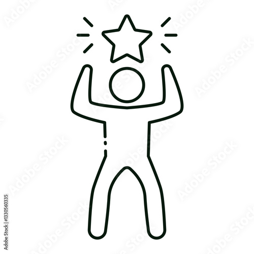 Person holding a star above their head representing success, personal growth, and goal achievement, editable stroke