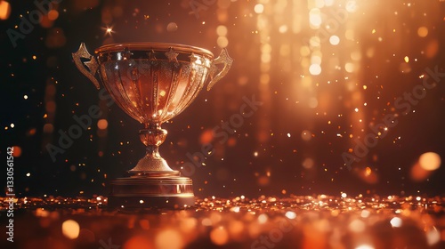 Golden stars trophy on elegant pedestal with sparkling background photo