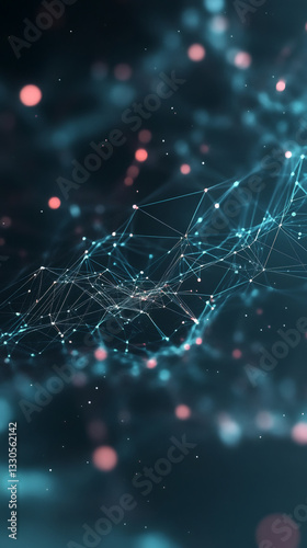 Glowing digital network spreading across dark backdrop, interconnecting luminous nodes with intricate plexus lines