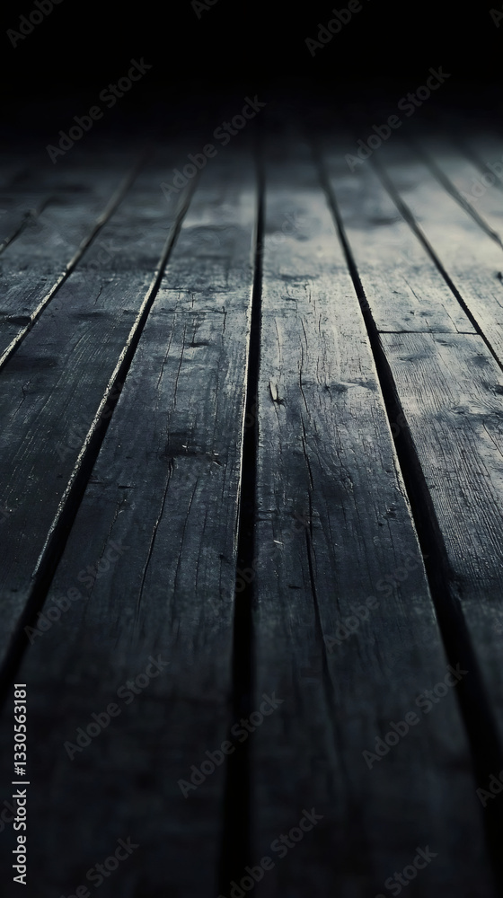 Weathered wooden planks fading into shadowy background, revealing textured surface and mysterious receding perspective Weathered wooden planks fading into shadowy background, revealing textured surface and mysterious receding perspective