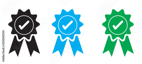 Quality certificate vector icon set in black color. Suitable for apps and website UI designs