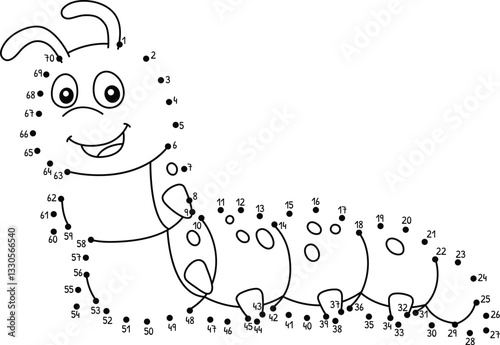 Dot to Dot Caterpillar Animal Isolated Coloring 