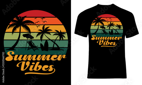 Summer vibes t-shirt design template layout. Vector print-ready.