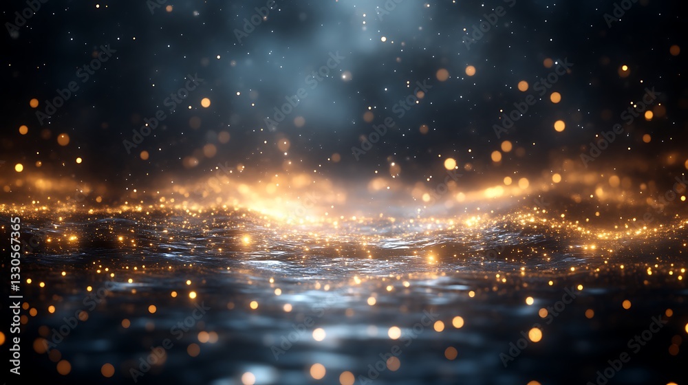 Naklejka premium Golden Lights Sparkle Across Dark Water Surface