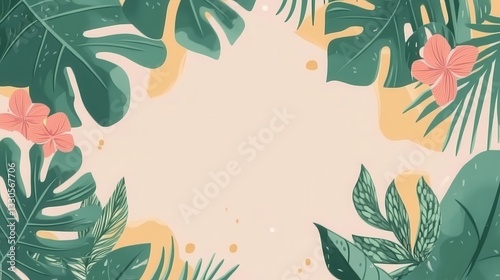 Tropical Paradise: A Vibrant Floral and Leaf Design