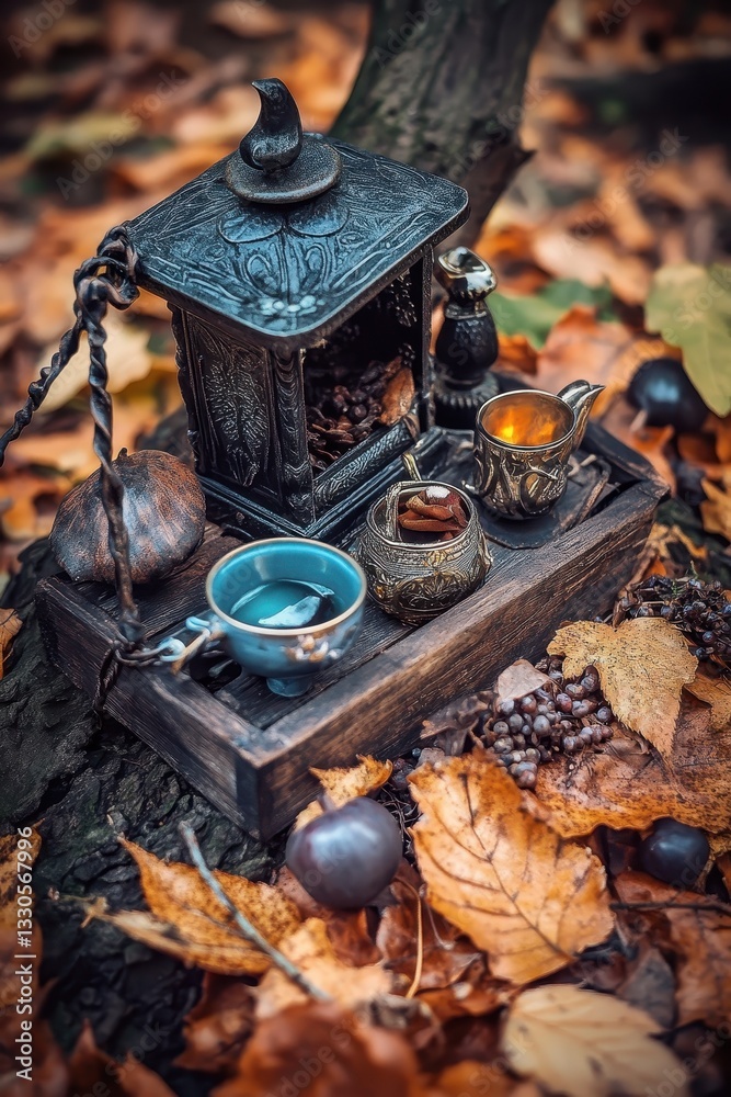 Autumnal Tea Ceremony: A Mystical Forest Setting