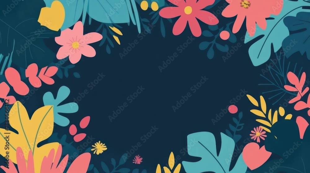 Vibrant Tropical Floral Frame: A Colorful Botanical Illustration