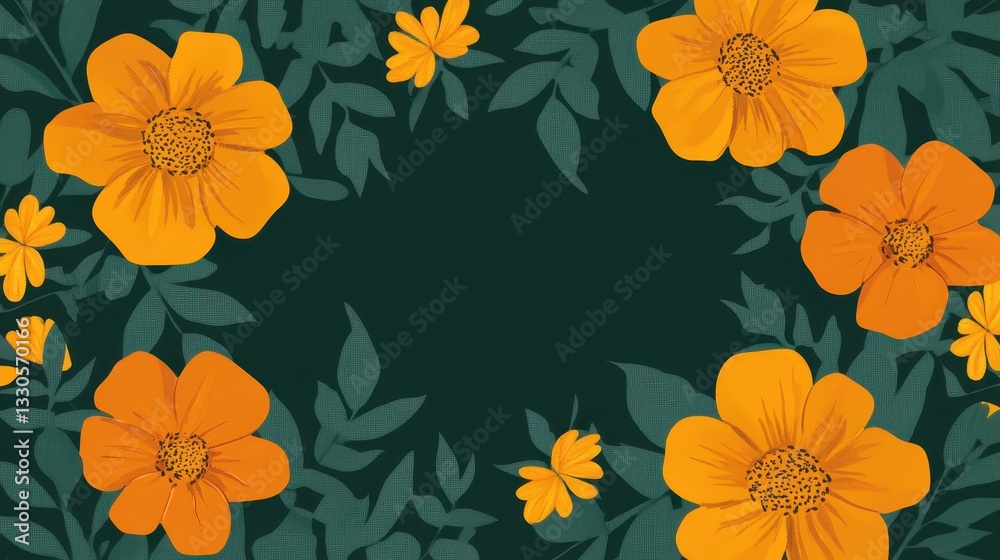 Orange Blossom Frame: A Dark Green Floral Design