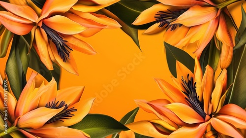 Obraz na płótnie Vibrant Orange Tropical Flowers Frame w salonie