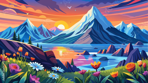 Wallpaper norway landscape nature of the mountains of Spitsbergen Longyearbyen Svalbard on a flowers polar day with arctic summer in the sunset