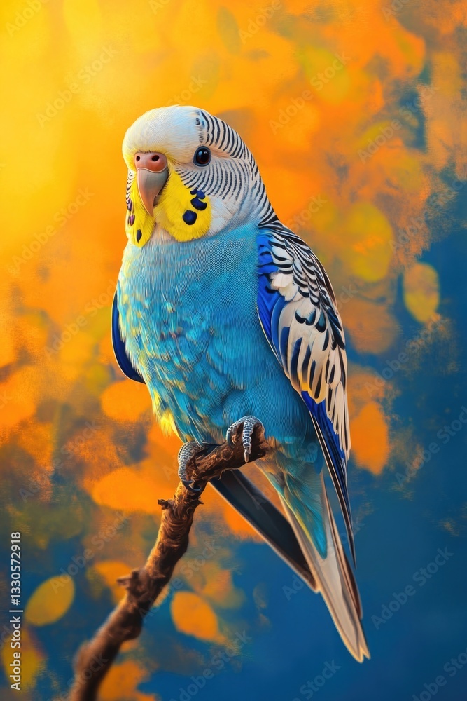 Obraz premium A colorful parakeet perched on a branch, ready to take flight