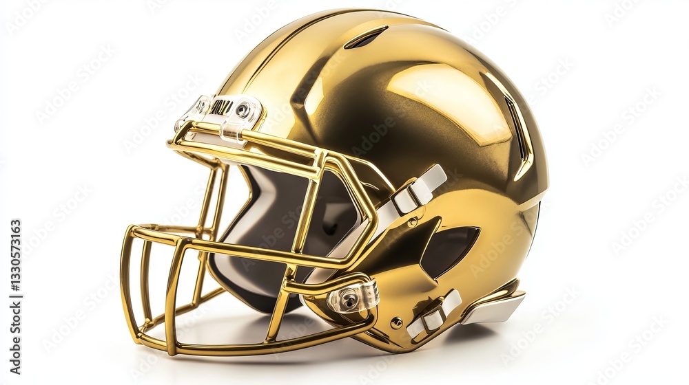 Fototapeta premium Modern Golden Football Helmet, Isolated on White Background 