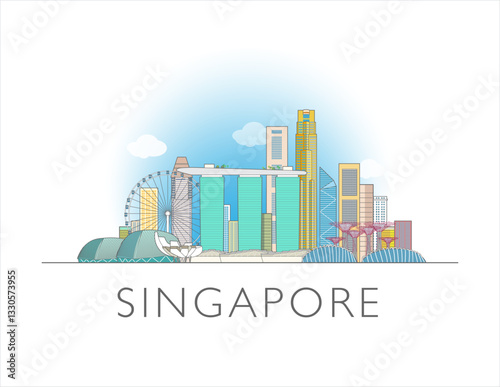 Singapore cityscape illustration skyline drawing in color