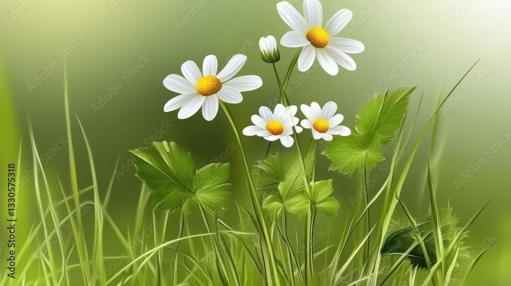 Serene Springtime Daisies in Lush Meadow