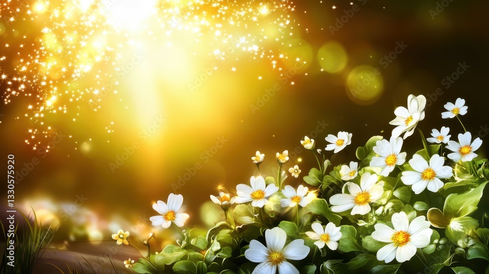 Enchanted Golden Meadow: A Dreamlike Floral Scene