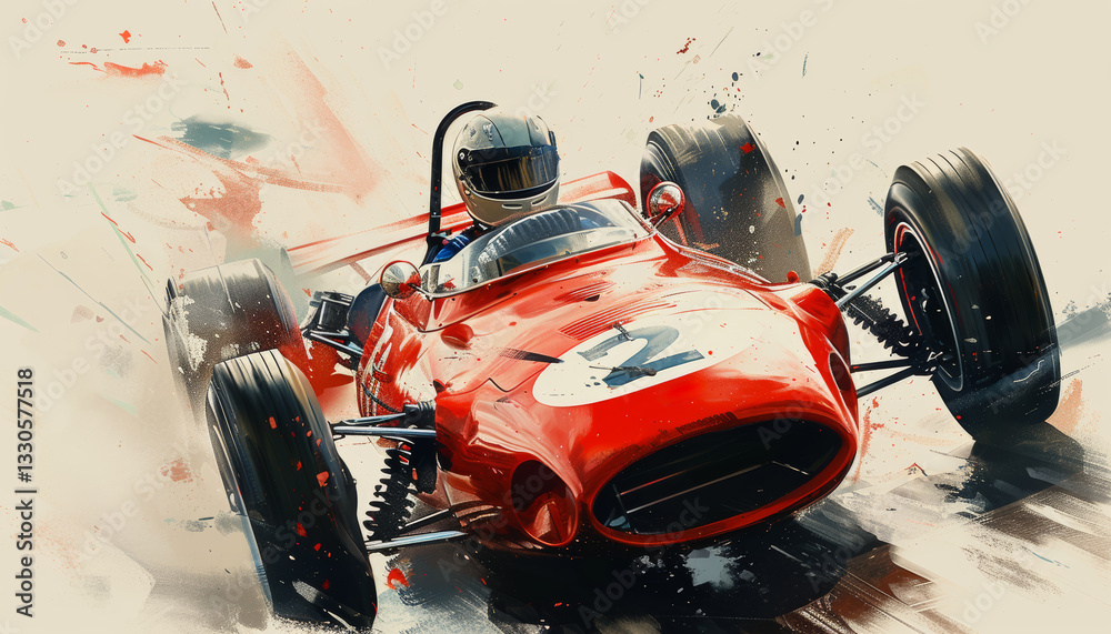 Obraz premium Iconic race cars of the 1960s roar through Monaco, surrounded by palm trees, cheering crowds, and the elegance of the Mediterranean.