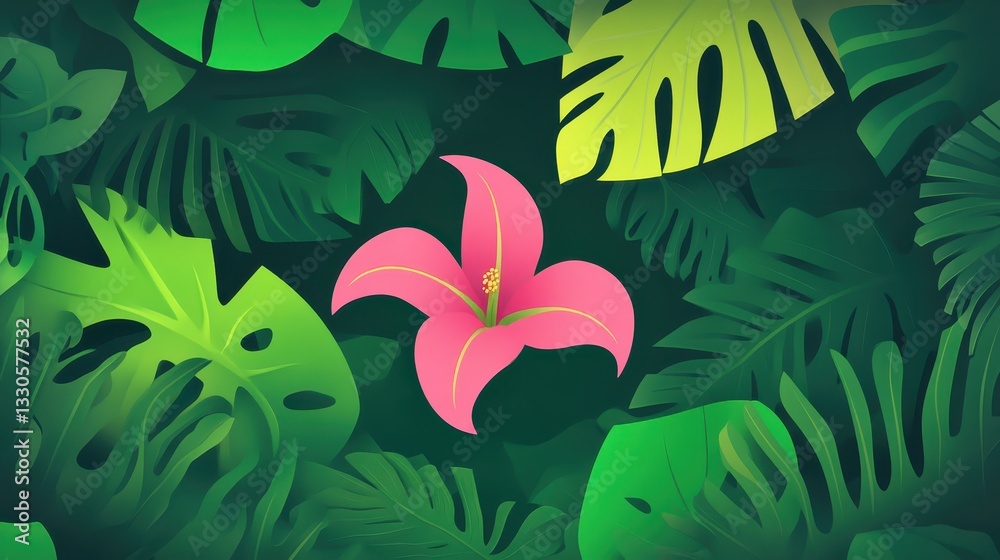 Tropical Paradise: A Pink Flower Amidst Lush Greenery