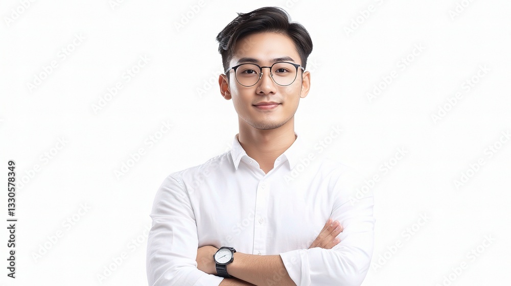 Professional Businessman Smiling with Arms Crossed, Portrait Style Professional Businessman Smiling with Arms Crossed, Portrait Style