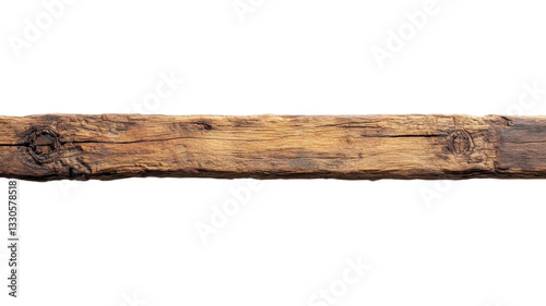 Obraz na płótnie Old wooden beam with natural texture and age marks displayed against a white background w salonie