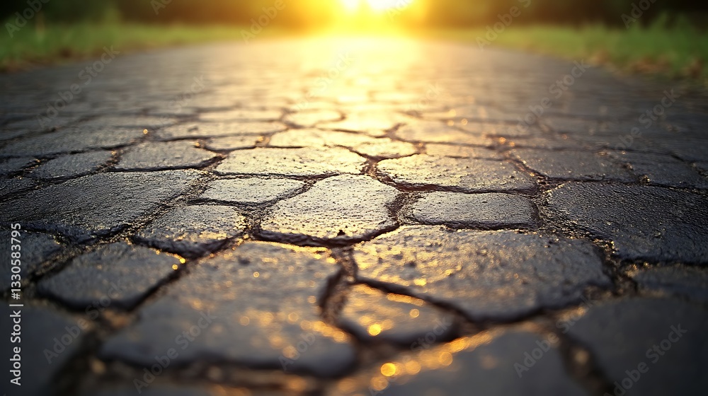 Obraz premium Sunset Glows On Cobblestone Path Road