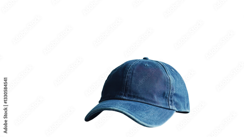 Fototapeta premium Durable blue cap rests on a clean white surface, highlighting its simple design and versatile style suitable for various occasions