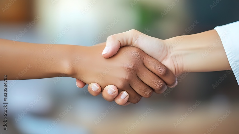 Man and Woman Shaking Hands in Modern Office Collaboration Scene Man and Woman Shaking Hands in Modern Office Collaboration Scene