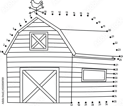 Dot to Dot Farmhouse Isolated Coloring Page 