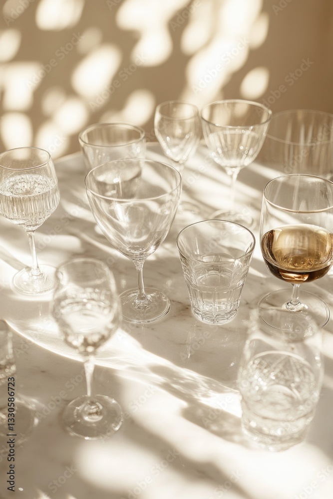 A table filled with wine glasses ready for tasting and appreciation A table filled with wine glasses ready for tasting and appreciation