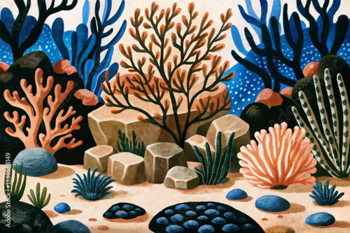 amazing under sea with coral reef abstract cartoon