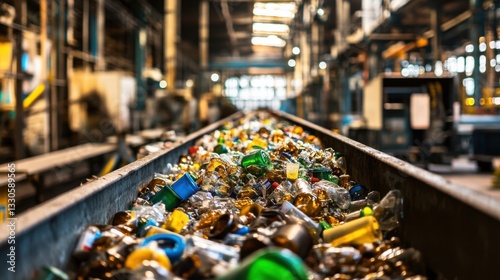 Wallpaper Mural Waste Management Facility with Plastic Bottles on Conveyor Belt Torontodigital.ca