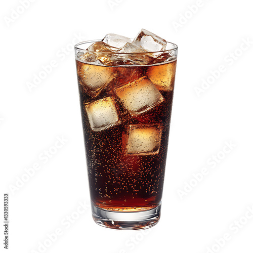 Glass of Cola with Ice Bubbles Isolated on Transparent Background