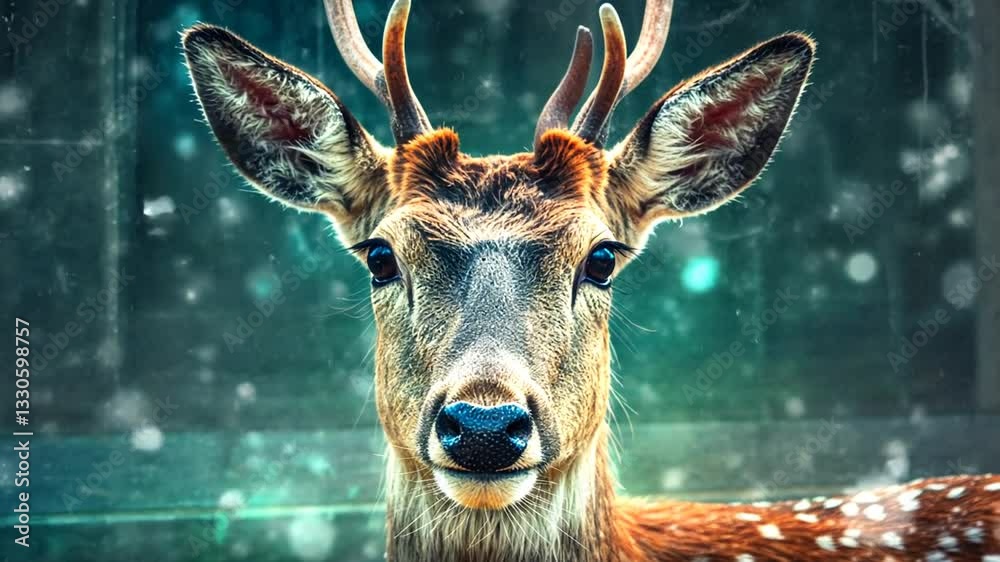 Eindrucksvolles Hirschporträt mit winterlicher Kulisse