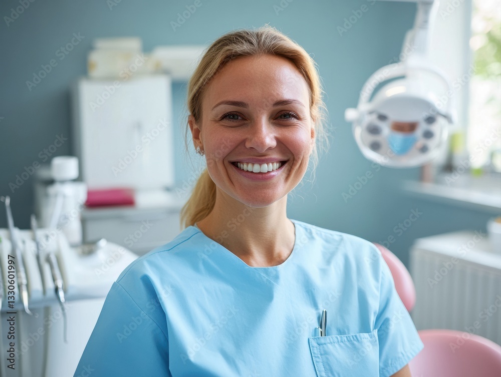 Fototapeta premium Premium dental clinic service cards showcasing expert care in a serene blue environment