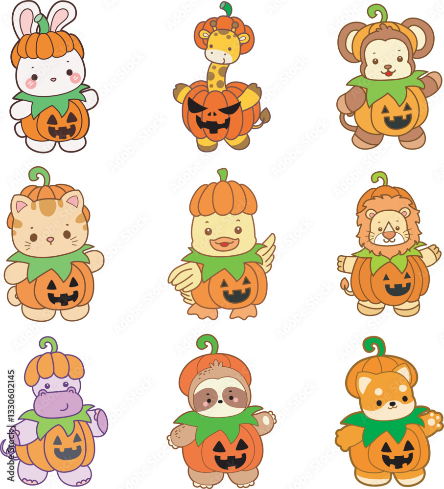 Cute animals vector icon with Halloween theme. Funny baby animal Halloween illustration.
Cute animals vector icon with Halloween theme. Funny baby animal Halloween illustration.