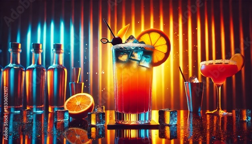 Vibrant Tequila Sunrise & Icy Blue Lagoon Cocktails: Stunning Colors, Perfect Garnishes & Elegant Presentation