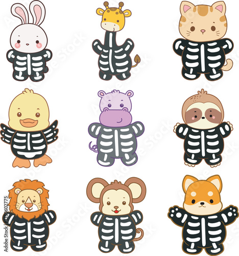 
Cute animals vector icon with Halloween theme. Funny baby animal Halloween illustration.

