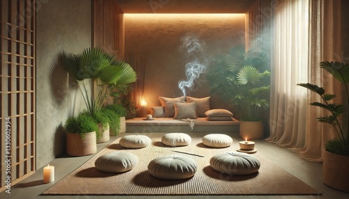 Serene Meditation Room: Soft Cushions, Gentle Incense & Tranquil Lighting for Ultimate Relaxation
