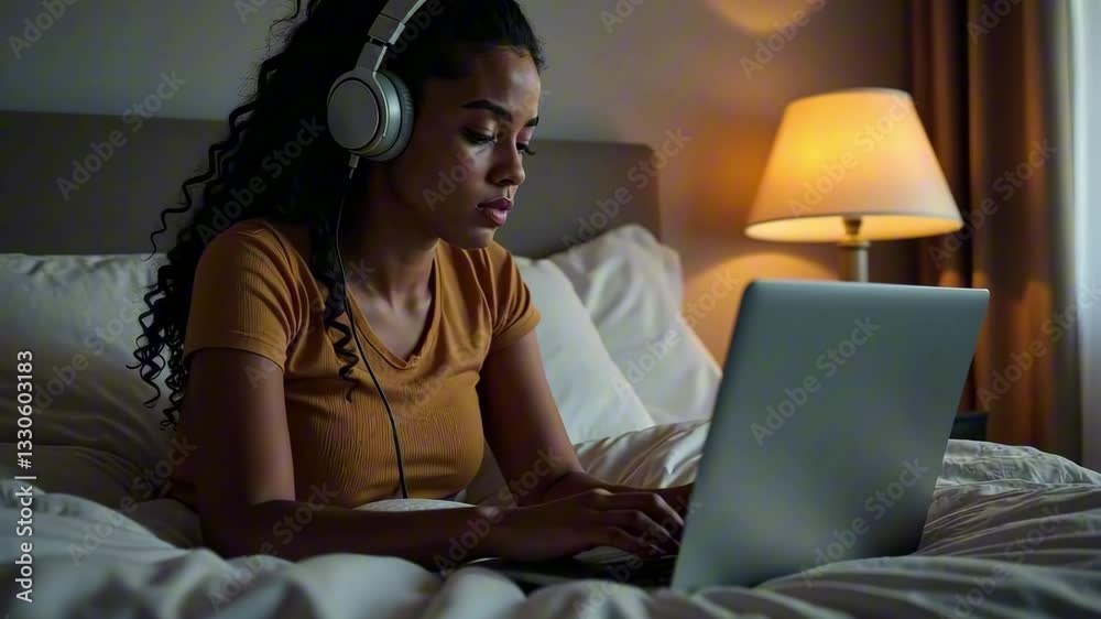 A black girl sits and works at a computer A black girl sits and works at a computer