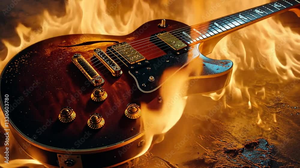 Elektrische Gitarre mit Flammeneffekten in künstlerischer Darstellung