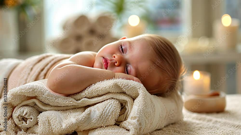 Baby schläft friedlich auf weichem Bett mit natürlichem Licht