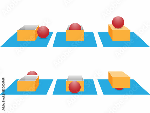 positions of the red ball relative to the orange box