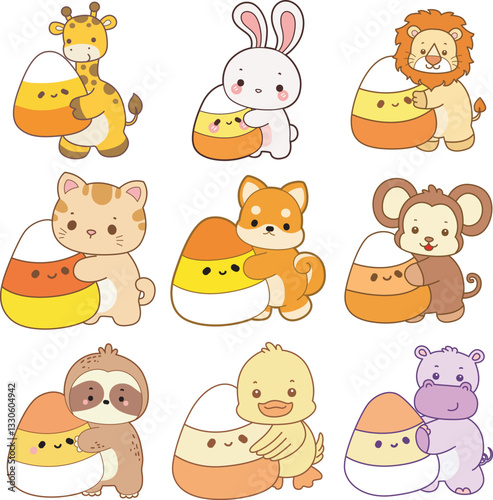 
Cute animals vector icon with Halloween theme. Funny baby animal Halloween illustration.
