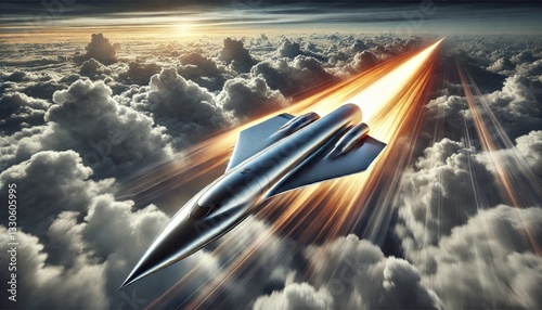 Next-Gen Hypersonic Missile: Ultra-Fast Aerodynamic Design with Fiery Exhaust Piercing the Clouds