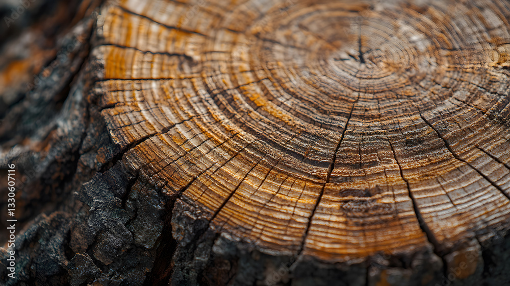Fototapeta premium Close-up of Tree Stump Showing Growth Rings and Texture
